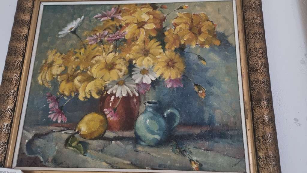 Johannes Borman.  ORIGINAL OIL FRAMED. Still life with daisies jug and lemon.