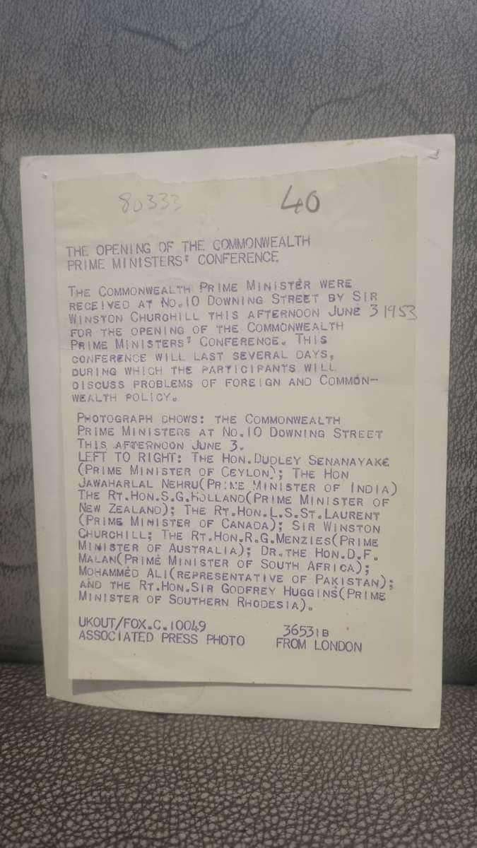 Photo: Winston Churchill, D.F. Malan, Prime Minister of South Africa, Godfrey Huggins of Rhodesia