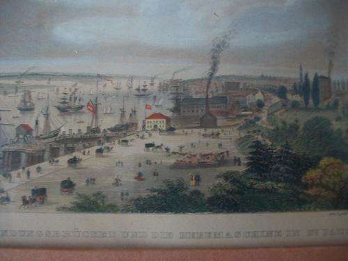 Hand Coloured 19th century engraving of St. Pauli district of Hamburg Germany.  ONLY R30 POSTAGE!