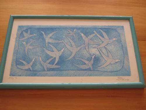 Pieter van der Westhuizen!  (1931- 2008 ) Hand painted limited etching. Signed, Numbered.Blue Birds.