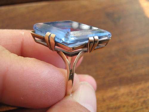 REDUCED! Solid Gold Ring. Large Blue Topaz set in 9 carat gold Late Art Deco. Stunning Bling Ring!