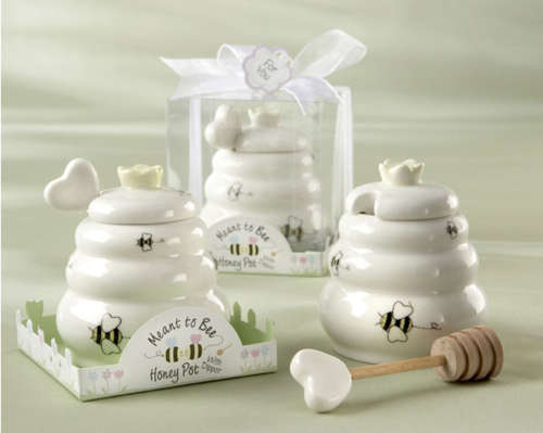 Kate Aspen - Wedding Favour - Meant to Bee - Ceramic Honey Pot with Wooden Dipper