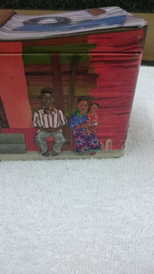#Vintage 3d savings tin houses and people#