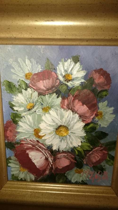 #Oil paintings Magda Geyer flowers x 2#