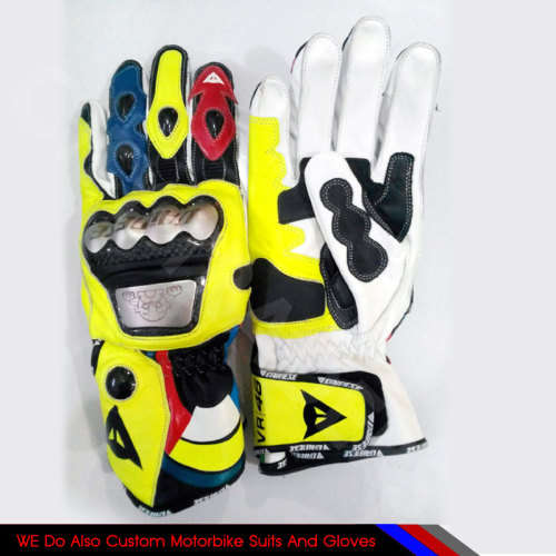 Brande New Dainese Fluorescent Yellow VR 46 Leather Motorcycle Motorbike Gloves All Sizes Available