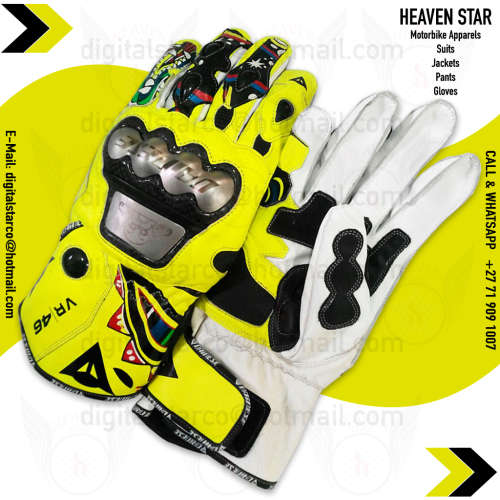 Dainese Motorbike Gloves The Doctor VR 46  Neon Green Geniune Leather Racing Gloves