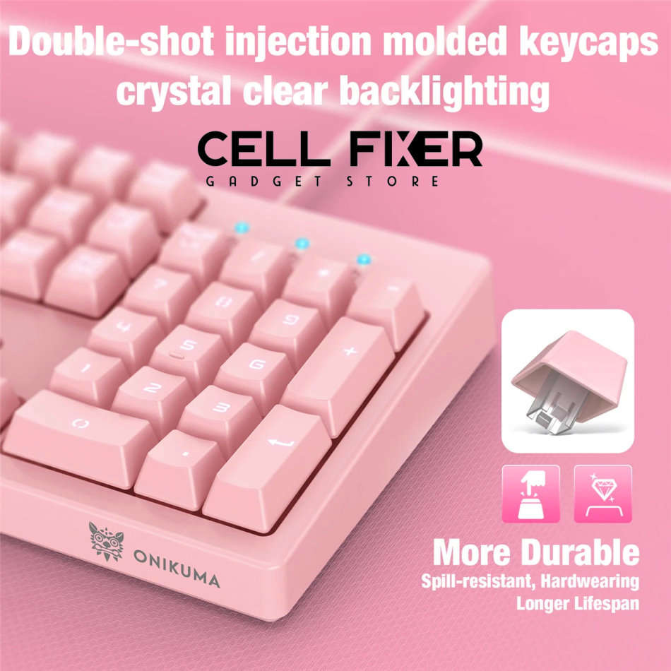 ONIKUMA Professional 104 Keys Gaming Wired Keyboard & 6400DPI RGB Mouse for Laptop PC Gamer - PINK