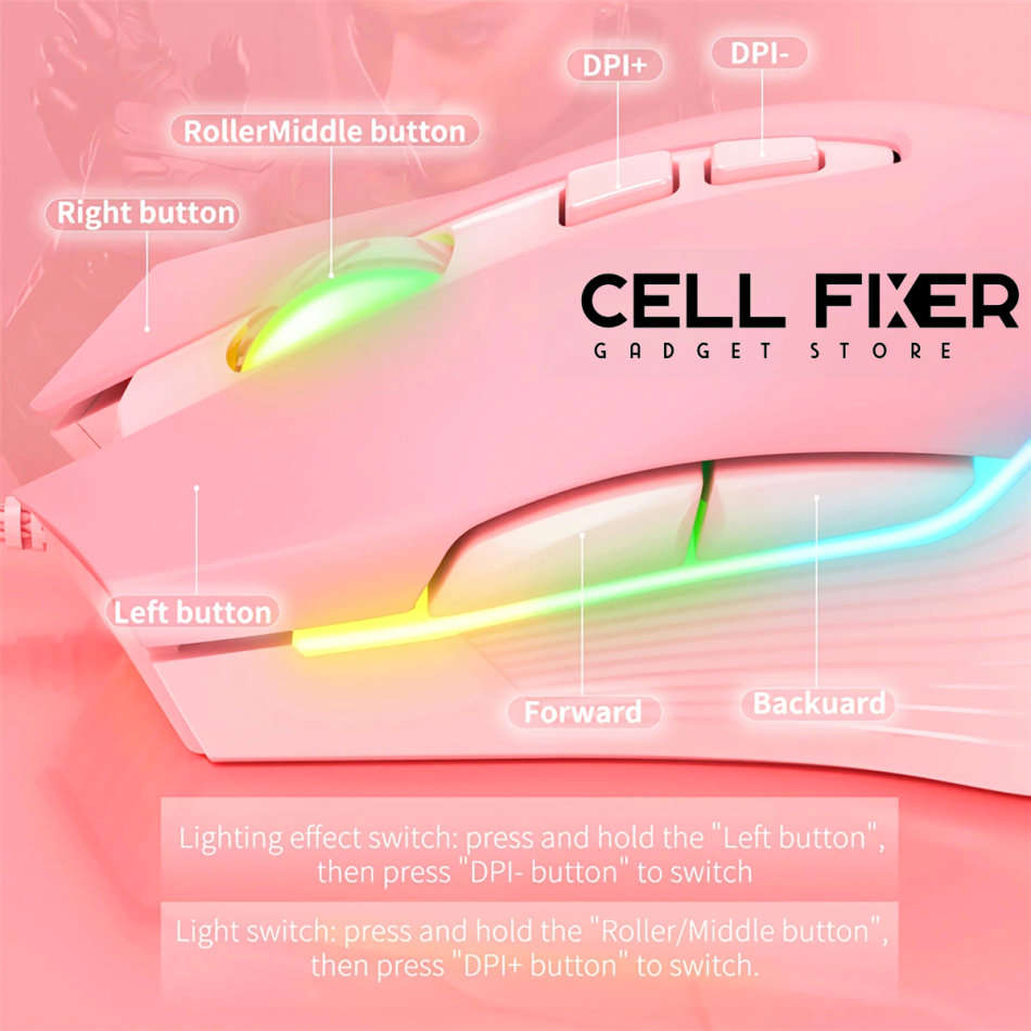 ONIKUMA Professional 104 Keys Gaming Wired Keyboard & 6400DPI RGB Mouse for Laptop PC Gamer - PINK