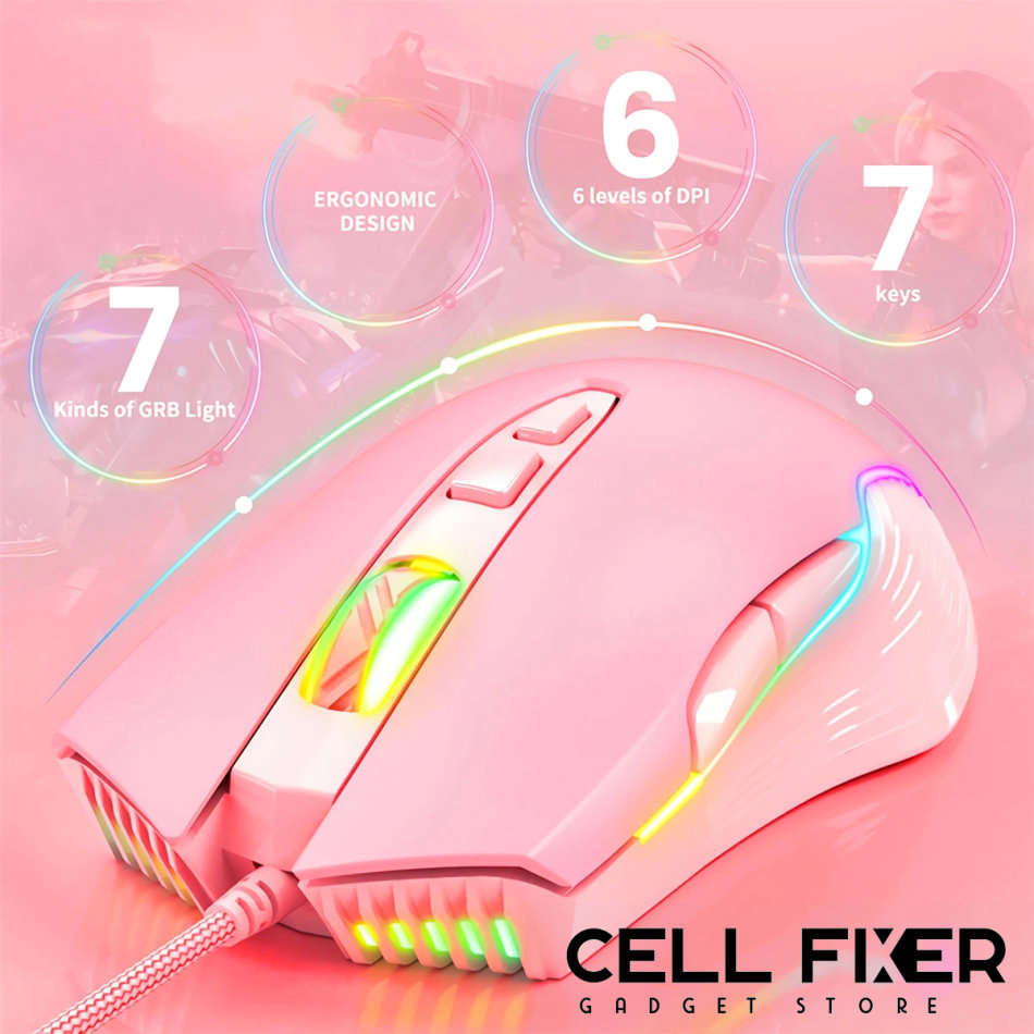 ONIKUMA Professional 104 Keys Gaming Wired Keyboard & 6400DPI RGB Mouse for Laptop PC Gamer - PINK