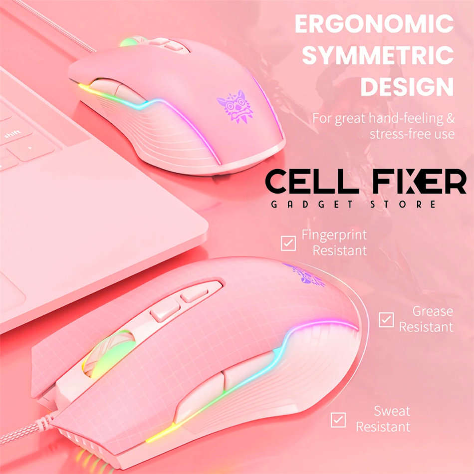 ONIKUMA Professional 104 Keys Gaming Wired Keyboard & 6400DPI RGB Mouse for Laptop PC Gamer - PINK