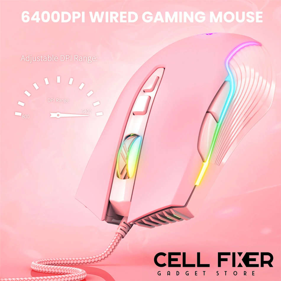 ONIKUMA Professional 104 Keys Gaming Wired Keyboard & 6400DPI RGB Mouse for Laptop PC Gamer - PINK