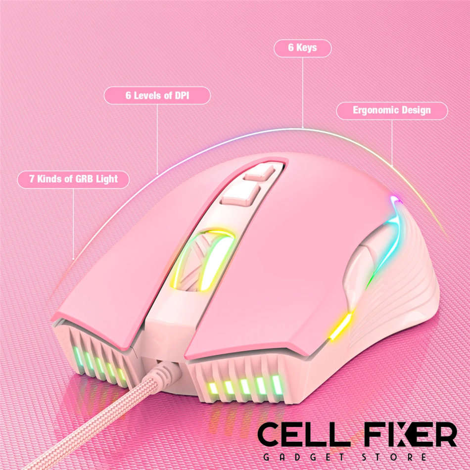 ONIKUMA Professional 104 Keys Gaming Wired Keyboard & 6400DPI RGB Mouse for Laptop PC Gamer - PINK