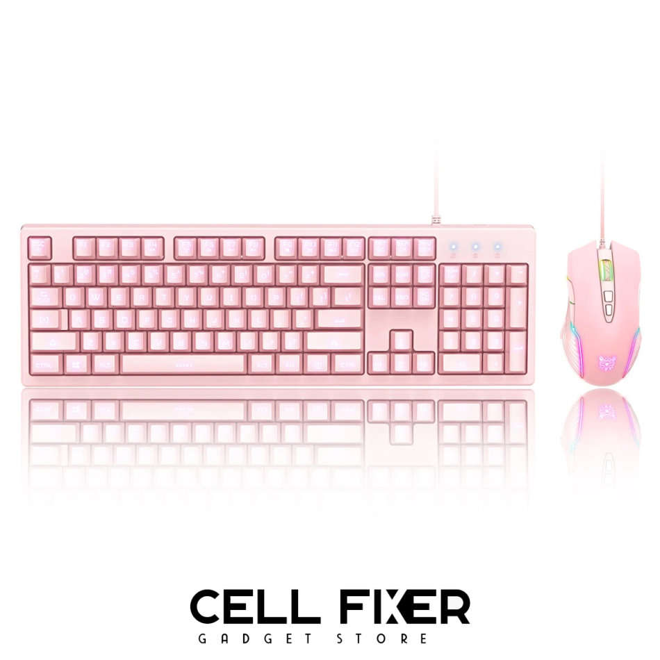 ONIKUMA Professional 104 Keys Gaming Wired Keyboard & 6400DPI RGB Mouse for Laptop PC Gamer - PINK