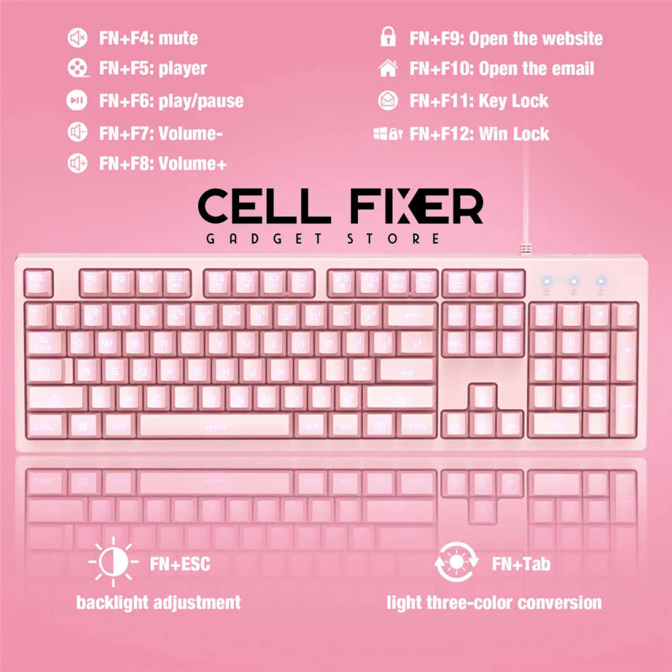 ONIKUMA Professional 104 Keys Gaming Wired Keyboard & 6400DPI RGB Mouse for Laptop PC Gamer - PINK