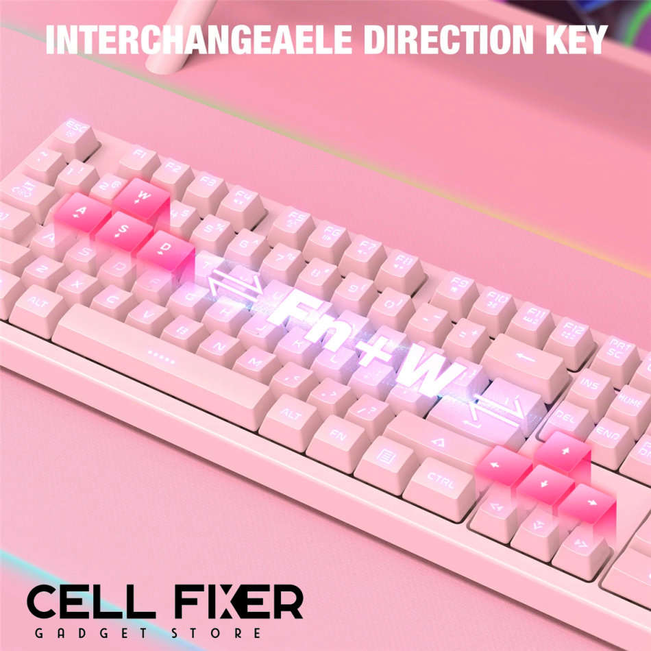 ONIKUMA Professional 104 Keys Gaming Wired Keyboard & 6400DPI RGB Mouse for Laptop PC Gamer - PINK