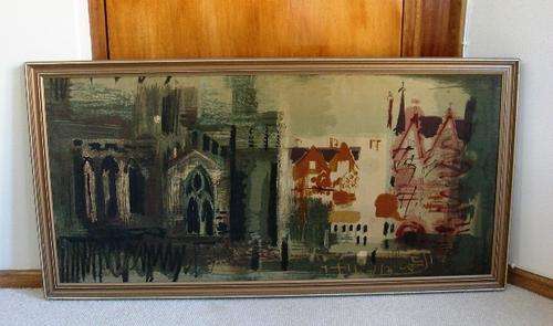 Village theme printed on cloth.