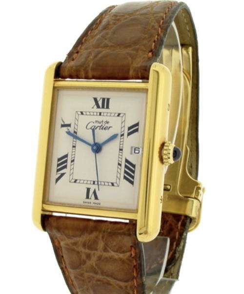 Cartier (murt de cartier) vintage gold watch with brown clip band
