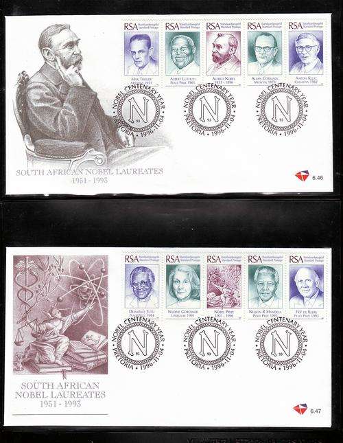 RSA 1996 NOBEL LAUREATES (DEPICTING MANDELA) FDC 6.46 & 6.47
