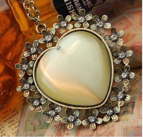 Opal Gem Love Necklace with Retro Flowers