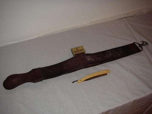 Leather Strop and Cut Throat Knife