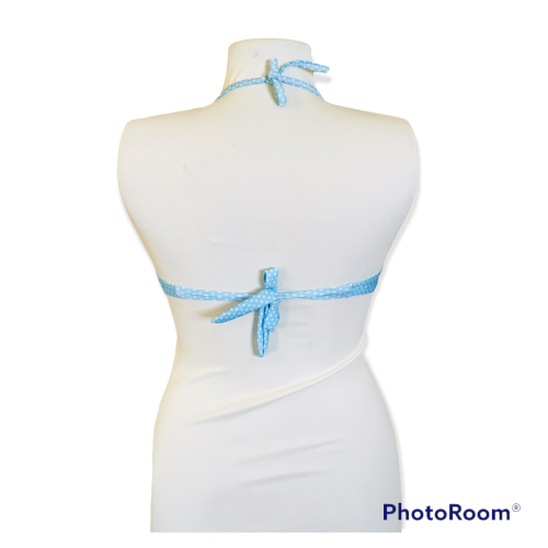 Blue Polkadot bikini top Size: S
