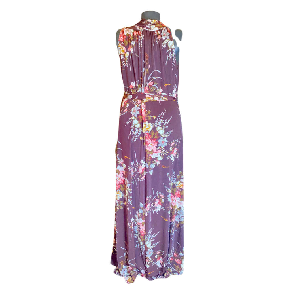 Brown floral print maxi dress Size: L/XL