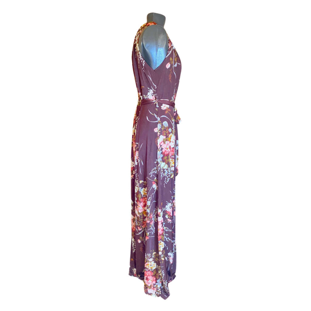 Brown floral print maxi dress Size: L/XL