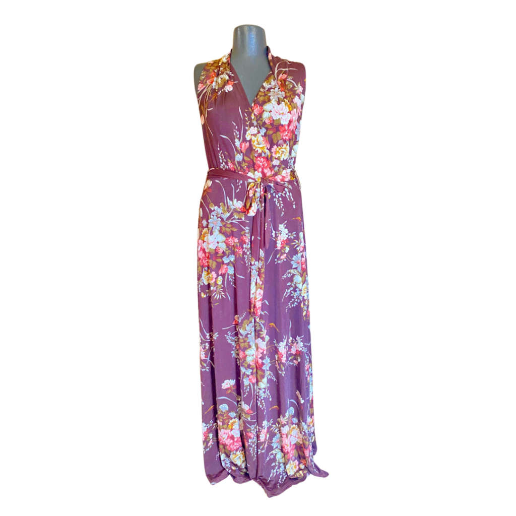 Brown floral print maxi dress Size: L/XL