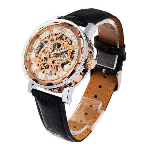 ##LOCAL STOCK##  Skeleton Mechanical Wrist Watch Leather Band - Bronze Face - *FREE COURIER