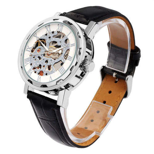 ##LOCAL STOCK##  Men's Skeleton Mechanical Wrist Watch Leather Band - Silver  - *FREE COURIER