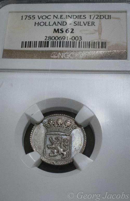 1755 Silver Half Duit VOC Holland NGC MS62 - Start @ R1 !!!!