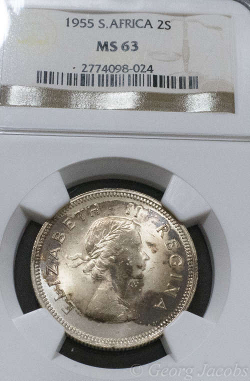 1955 Two Shillings Brilliant Unc NGC MS63 Start @ R1 !!!