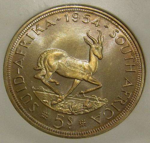 1954 5 Shilling Prooflike 65 - Scarce - Start @ R1 !!!!