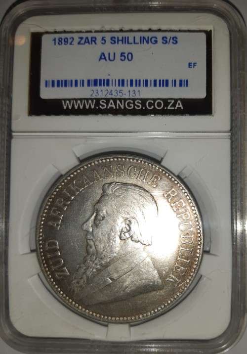 1892 RARE ZAR 5 Shillings Silver Single Shaft Graded