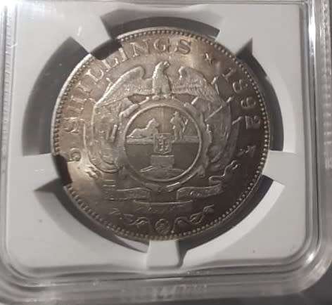 1892 RARE ZAR 5 Shillings Silver Single Shaft Graded
