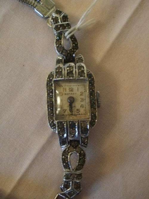 LADIES STERLING SILVER ART DECO ROTARY WATCH