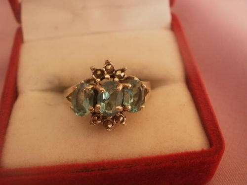 925 SILVER OVAL CUT BLUE TOPAZ & MARCASITE RING