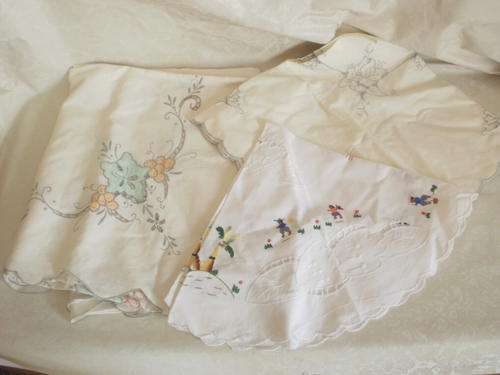 Embroidered Tablecloth & two Doilies