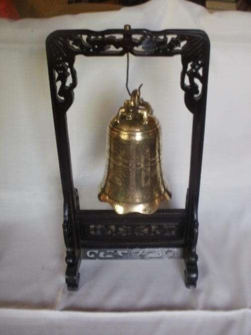 CHINESE WOOD & BRASS TABLE GONG