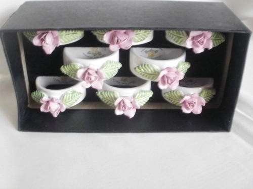 X8 FLORAL BONE CHINA CO. HANDMADE FINE CHINA. DURBAN SERVIETTE RINGS