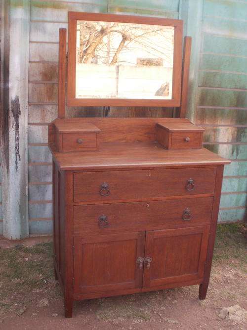 TEAK DRESSING TABLE WITH DRAWERS AND DOORS