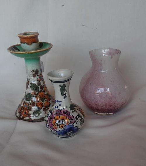 TWO VASES & GOUDA CANDLE STICK