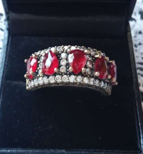 925 SILVER & RED STONE RING