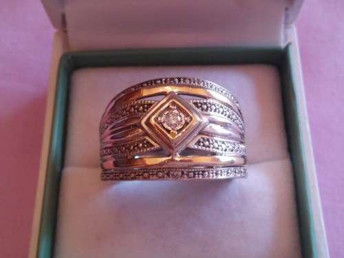 925 SILVER, GOLD & DIAMOND RING