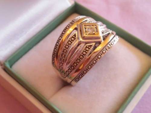 925 SILVER, GOLD & DIAMOND RING