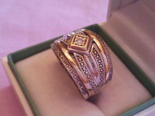 925 SILVER, GOLD & DIAMOND RING