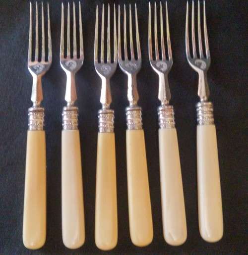 BONE HANDLE FRUIT SET WITH SILVER COLLARS