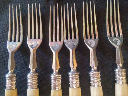 BONE HANDLE FRUIT SET WITH SILVER COLLARS