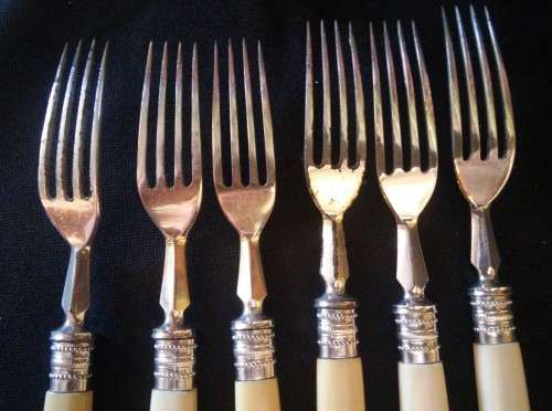 BONE HANDLE FRUIT SET WITH SILVER COLLARS