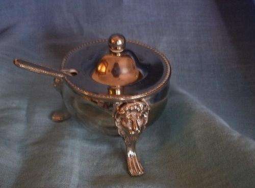 SILVER PLATED SALT WITH THREE FEET & FACE OF A LION